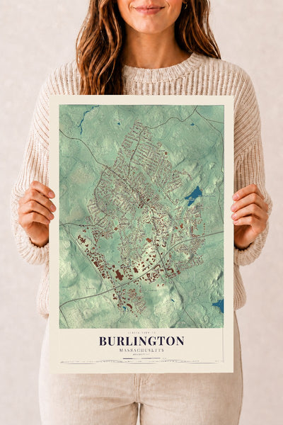 Burlington, Massachusetts map print - 12 x 18 archival matte print