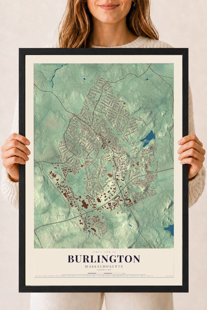 Burlington, Massachusetts map print - 18 x 24 black Ayous wood frame