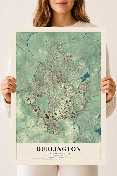 Burlington, Massachusetts map print - 18 x 24 archival matte print