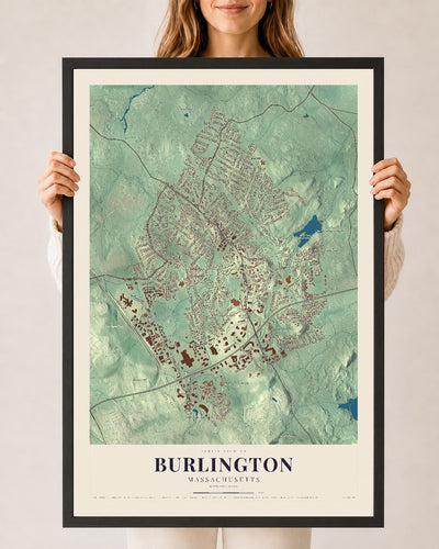 Burlington, Massachusetts map print - 24 x 36 black Ayous wood frame
