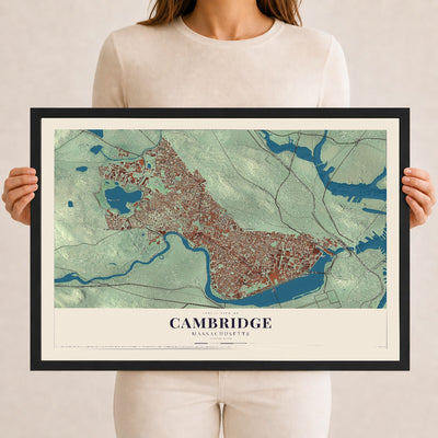Cambridge, Massachusetts map print - 12 x 18 black Ayous wood frame