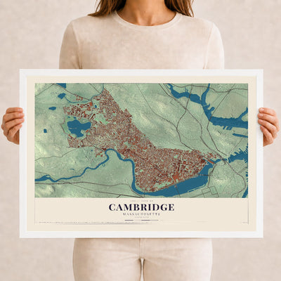 Cambridge, Massachusetts map print - 12 x 18 white Ayous wood frame