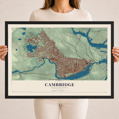 Cambridge, Massachusetts map print - 18 x 24 black Ayous wood frame