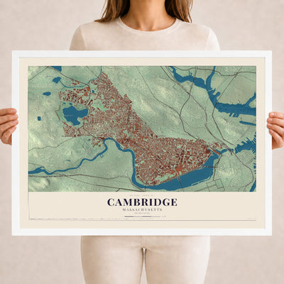 Cambridge, Massachusetts map print - 18 x 24 white Ayous wood frame