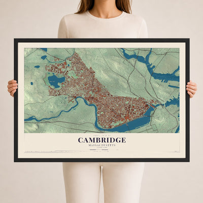 Cambridge, Massachusetts map print - 24 x 36 black Ayous wood frame