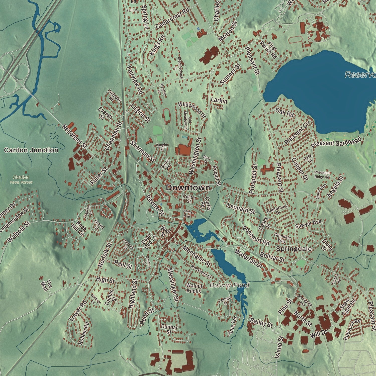 Street and neighborhood detail from the Canton, Massachusetts map