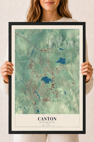 Canton, Massachusetts map print - 18 x 24 black Ayous wood frame