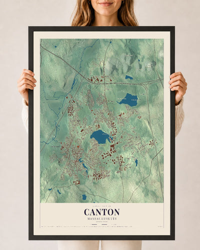 Canton, Massachusetts map print - 24 x 36 black Ayous wood frame