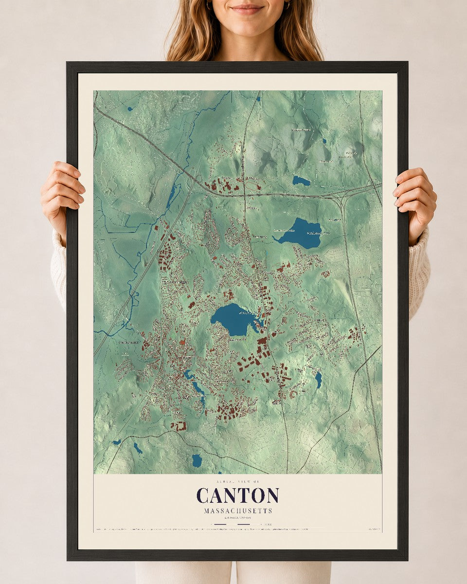 Canton, Massachusetts map print - 24 x 36 black Ayous wood frame