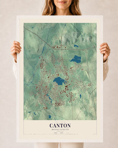 Canton, Massachusetts map print - 24 x 36 white Ayous wood frame