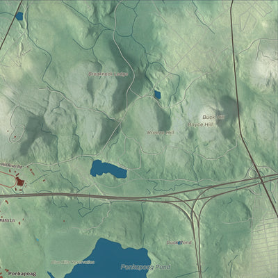 Terrain and local geography detail from the Canton, Massachusetts map