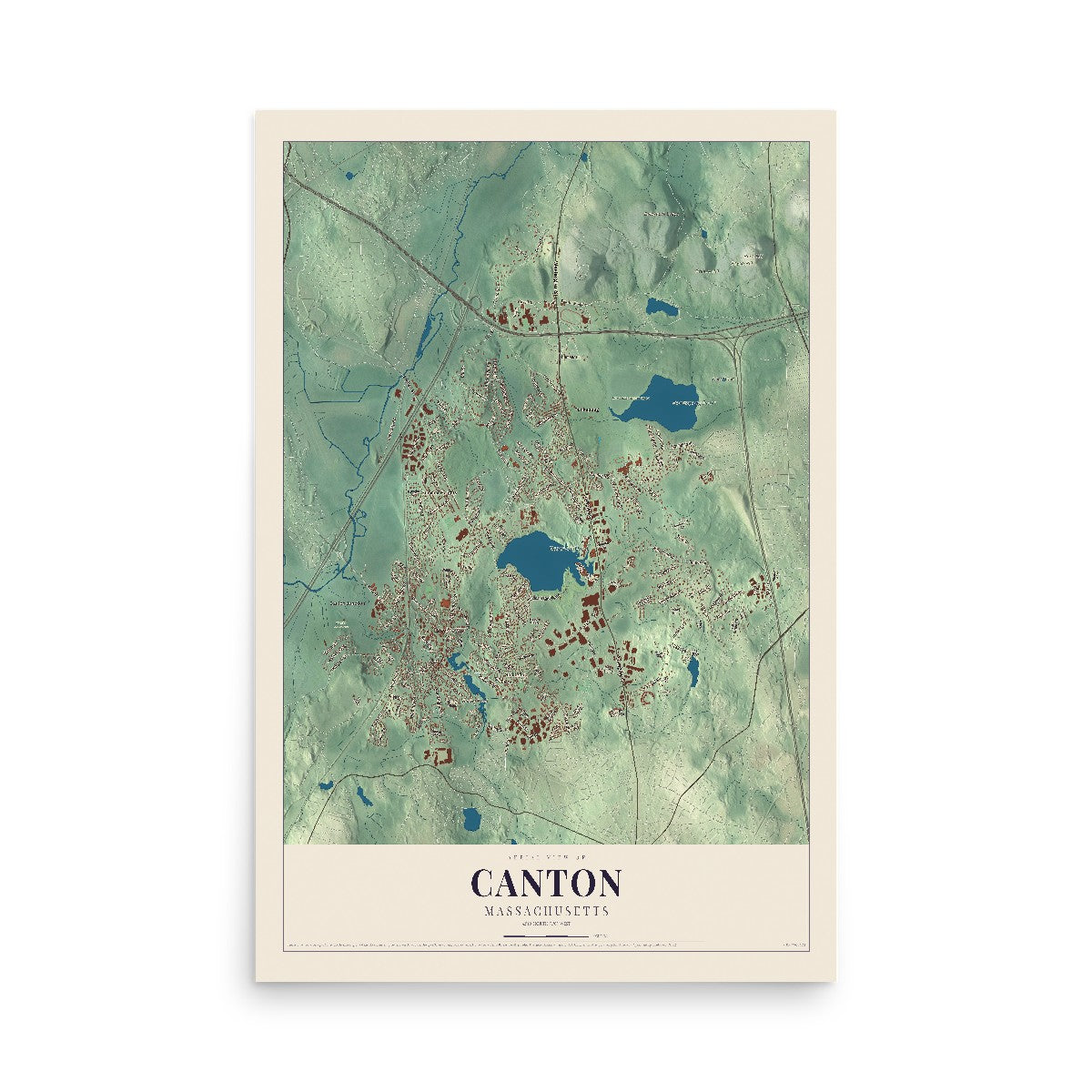 Map of Canton, Massachusetts, 12 x 18 inch unframed archival matte print