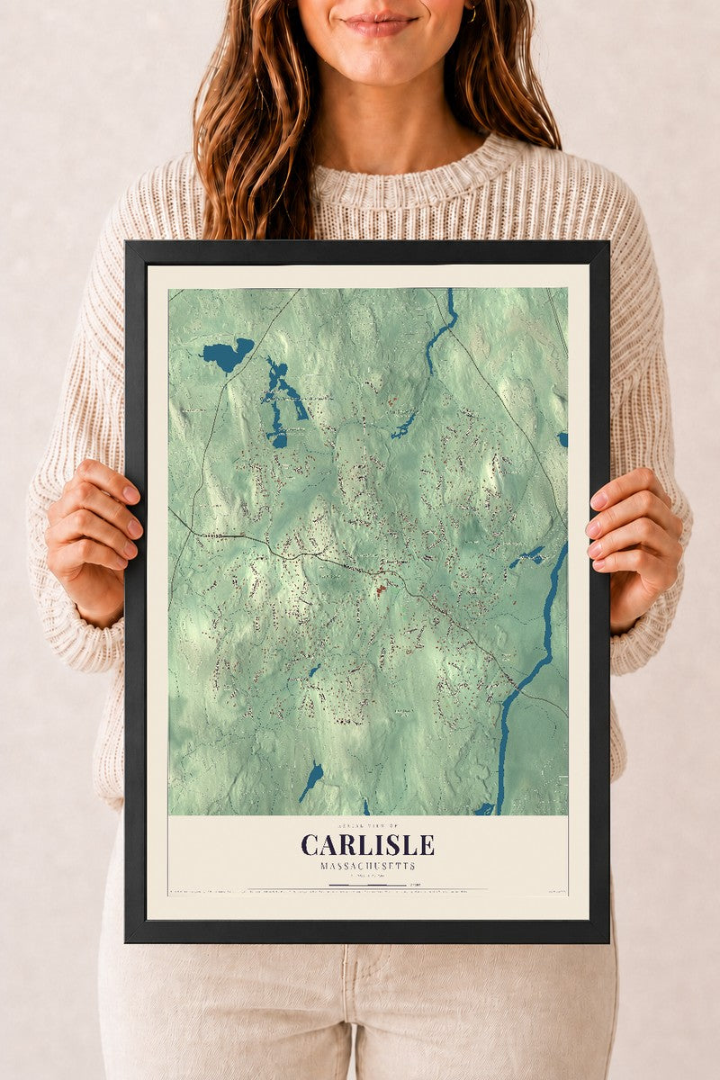 Carlisle, Massachusetts map print - 12 x 18 black Ayous wood frame