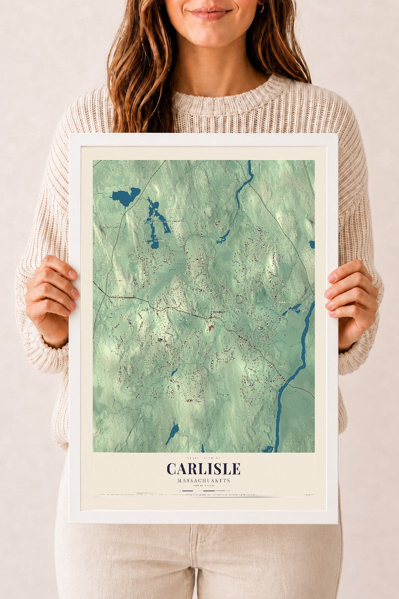 Carlisle, Massachusetts map print - 12 x 18 white Ayous wood frame