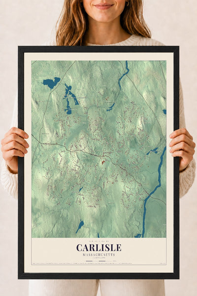 Carlisle, Massachusetts map print - 18 x 24 black Ayous wood frame