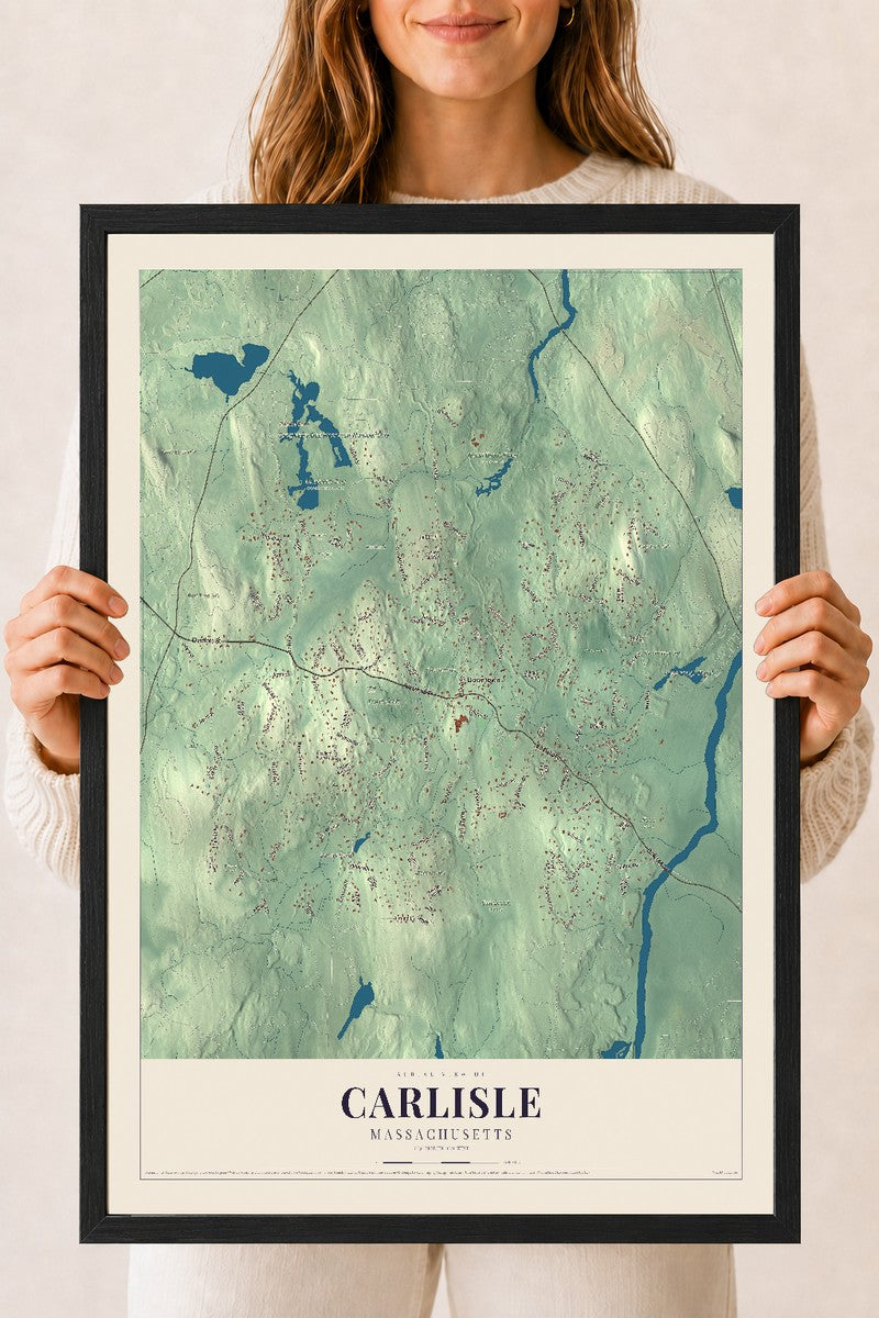 Carlisle, Massachusetts map print - 18 x 24 black Ayous wood frame