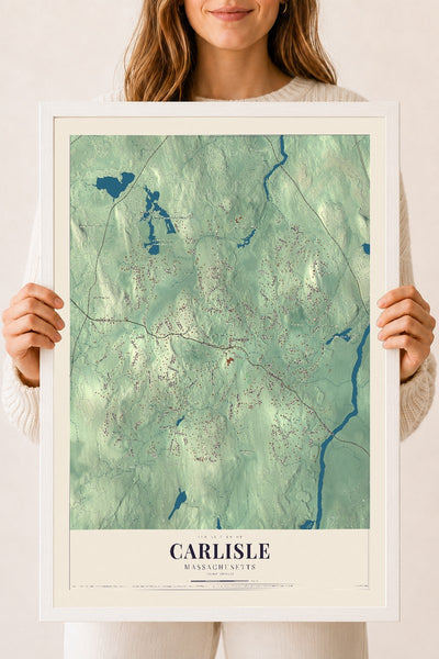 Carlisle, Massachusetts map print - 18 x 24 white Ayous wood frame