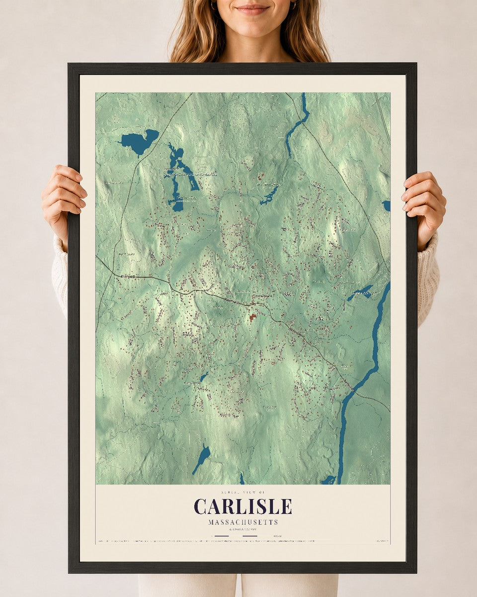 Carlisle, Massachusetts map print - 24 x 36 black Ayous wood frame