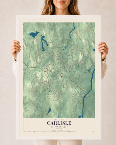 Carlisle, Massachusetts map print - 24 x 36 white Ayous wood frame