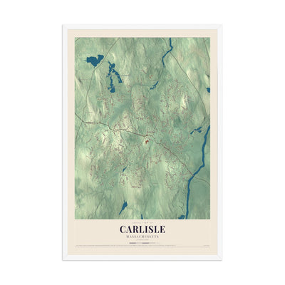 Map of Carlisle, Massachusetts, 12 x 18 inch print in a white wood frame
