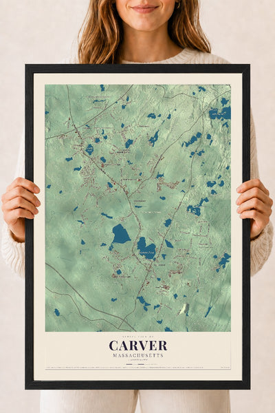 Carver, Massachusetts map print - 18 x 24 black Ayous wood frame