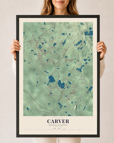 Carver, Massachusetts map print - 24 x 36 black Ayous wood frame