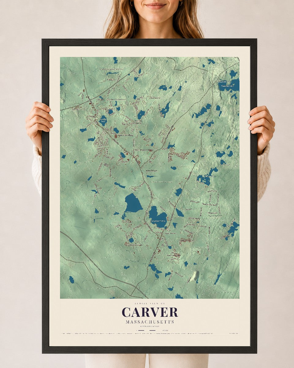Carver, Massachusetts map print - 24 x 36 black Ayous wood frame