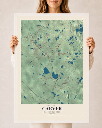 Carver, Massachusetts map print - 24 x 36 white Ayous wood frame