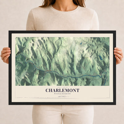 Charlemont, Massachusetts map print - 12 x 18 black Ayous wood frame