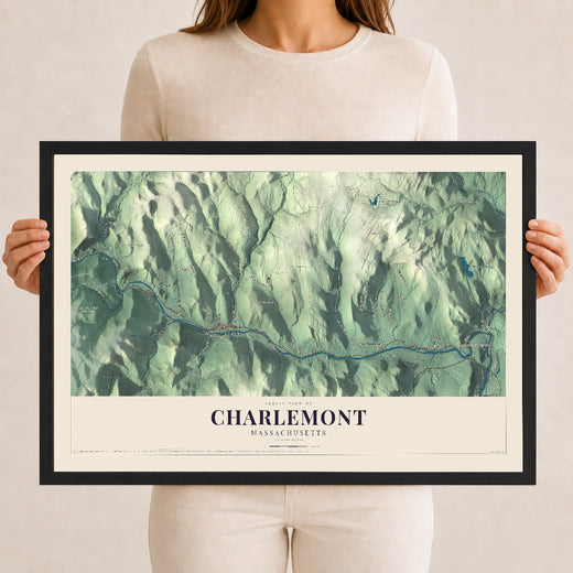 Map of Charlemont, Massachusetts, 12 x 18 inch print in a black wood frame