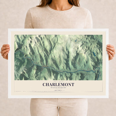 Charlemont, Massachusetts map print - 12 x 18 white Ayous wood frame