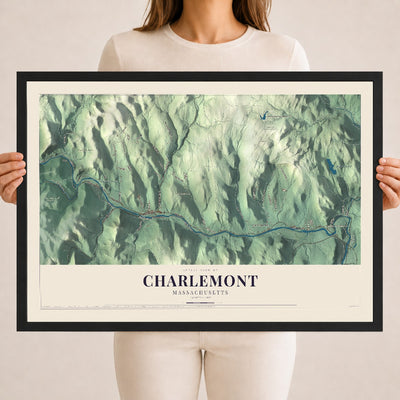 Charlemont, Massachusetts map print - 18 x 24 black Ayous wood frame