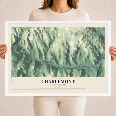 Charlemont, Massachusetts map print - 18 x 24 white Ayous wood frame