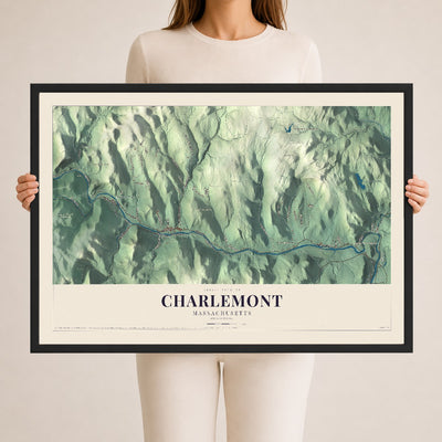 Charlemont, Massachusetts map print - 24 x 36 black Ayous wood frame