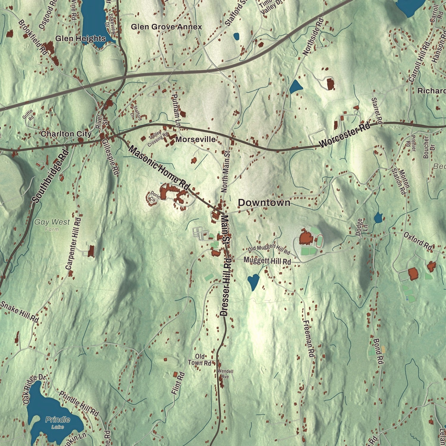 Street and neighborhood detail from the Charlton, Massachusetts map