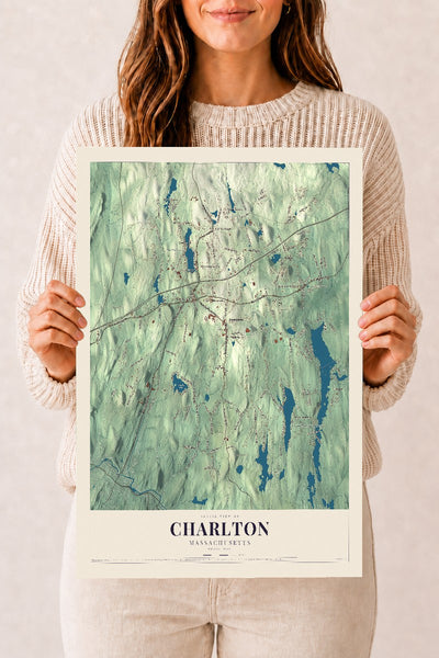 Charlton, Massachusetts map print - 12 x 18 archival matte print