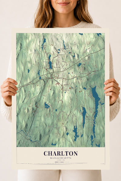 Charlton, Massachusetts map print - 18 x 24 archival matte print