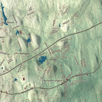 Terrain and local geography detail from the Charlton, Massachusetts map