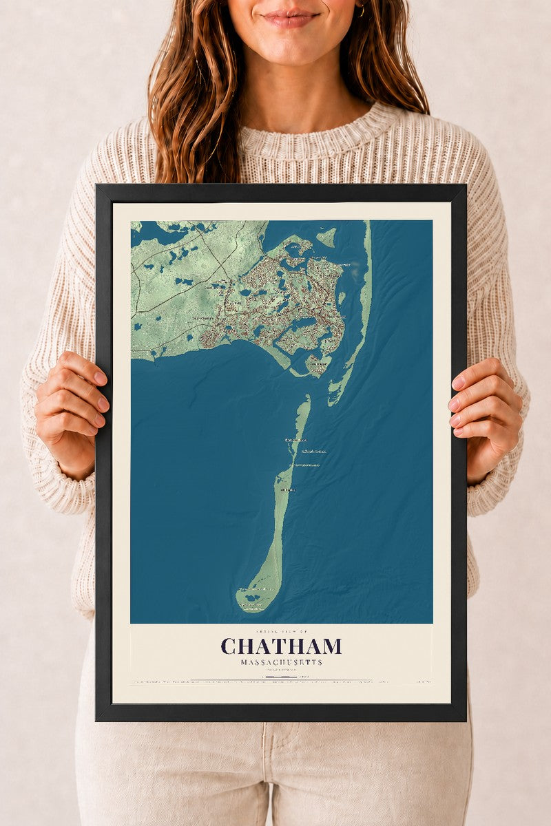 Chatham, Massachusetts map print - 12 x 18 black Ayous wood frame
