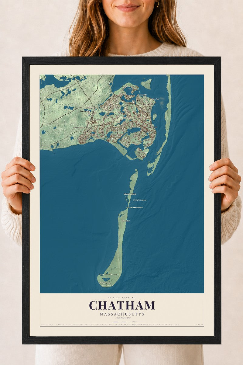 Chatham, Massachusetts map print - 18 x 24 black Ayous wood frame