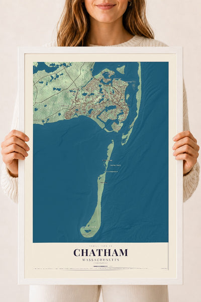 Chatham, Massachusetts map print - 18 x 24 white Ayous wood frame