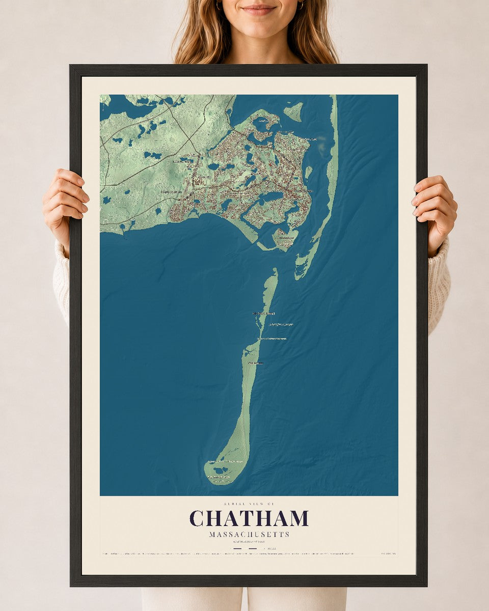 Chatham, Massachusetts map print - 24 x 36 black Ayous wood frame