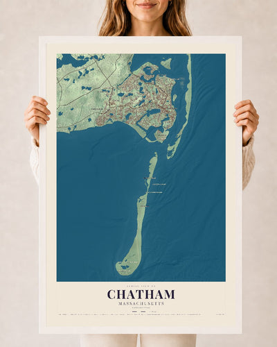Chatham, Massachusetts map print - 24 x 36 white Ayous wood frame