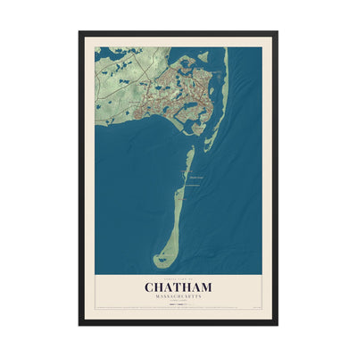 Map of Chatham, Massachusetts, 12 x 18 inch print in a black wood frame