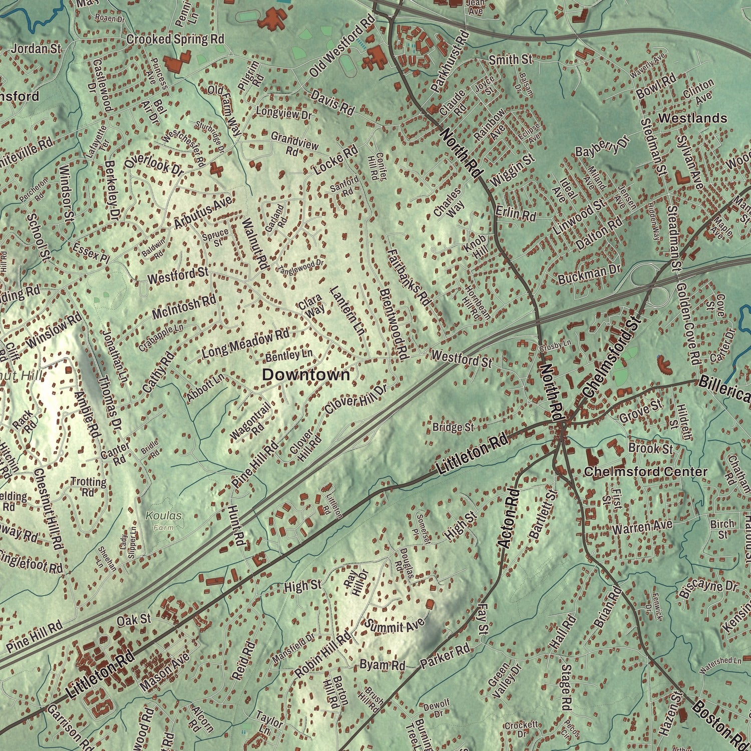 Street and neighborhood detail from the Chelmsford, Massachusetts map