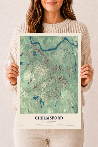 Chelmsford, Massachusetts map print - 12 x 18 archival matte print