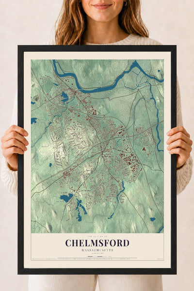 Chelmsford, Massachusetts map print - 18 x 24 black Ayous wood frame