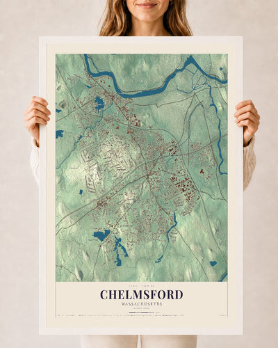 Chelmsford, Massachusetts map print - 24 x 36 white Ayous wood frame