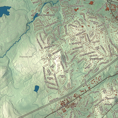 Terrain and local geography detail from the Chelmsford, Massachusetts map