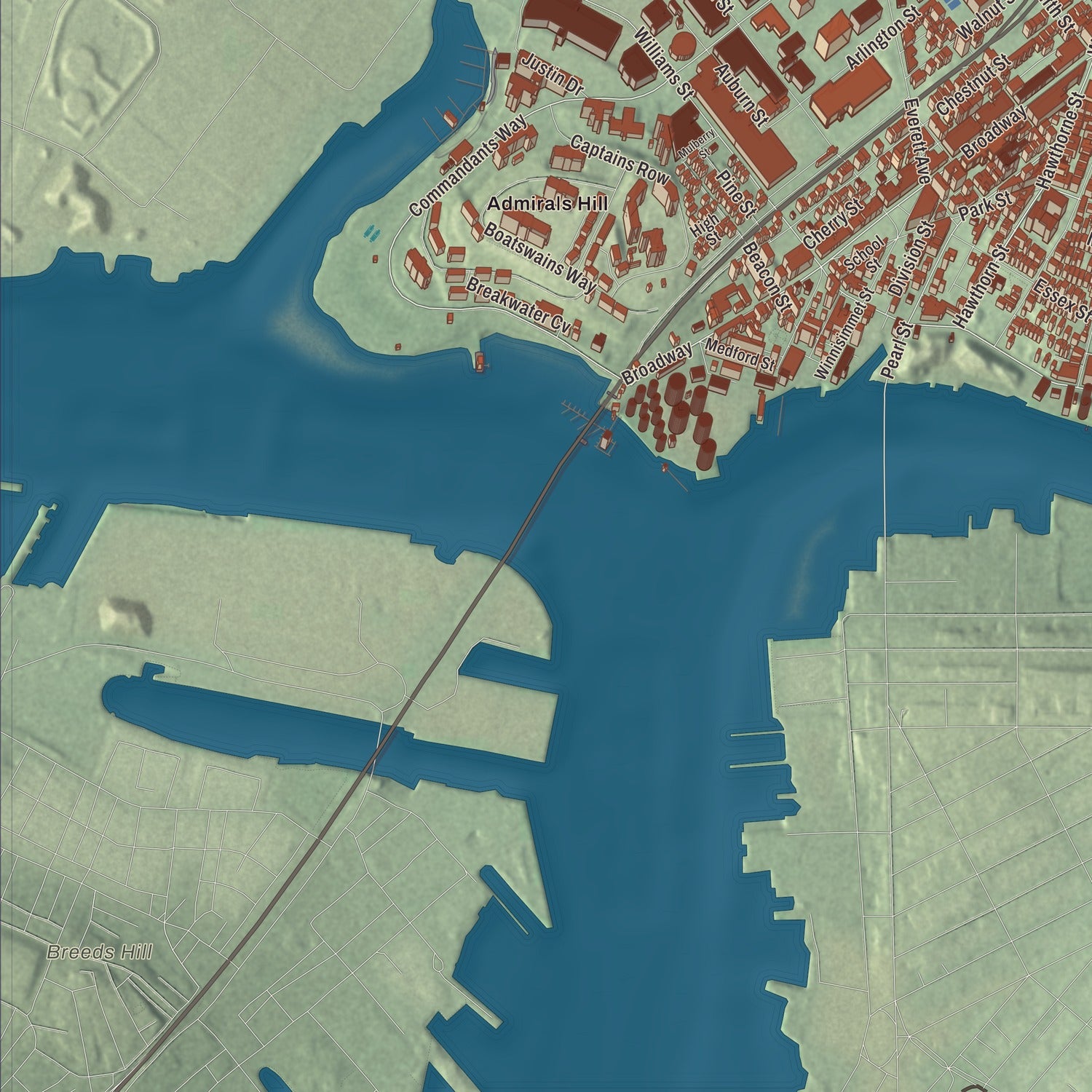 Terrain and local geography detail from the Chelsea, Massachusetts map